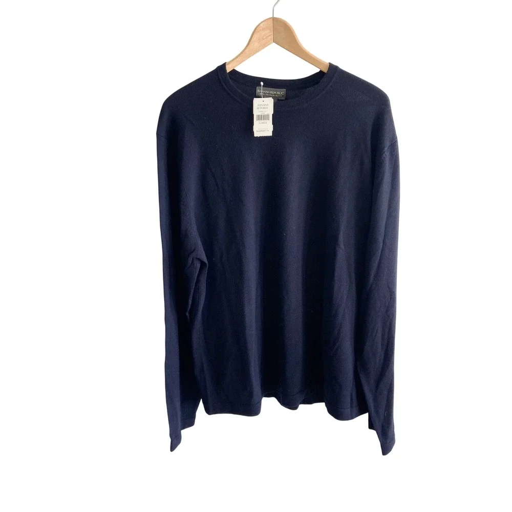 Banana Republic Mens Extra Fine Italian Merino Wool Sweater Navy Blue XL NWT
